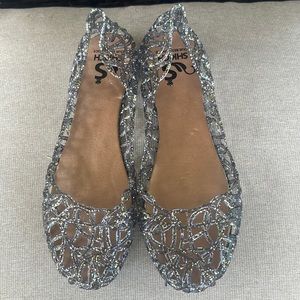 Silver multi color glitter jelly flats